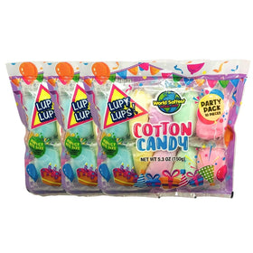 Lupy Lups! Cotton Candy mini bags, front view, ideal for quick party snacks.