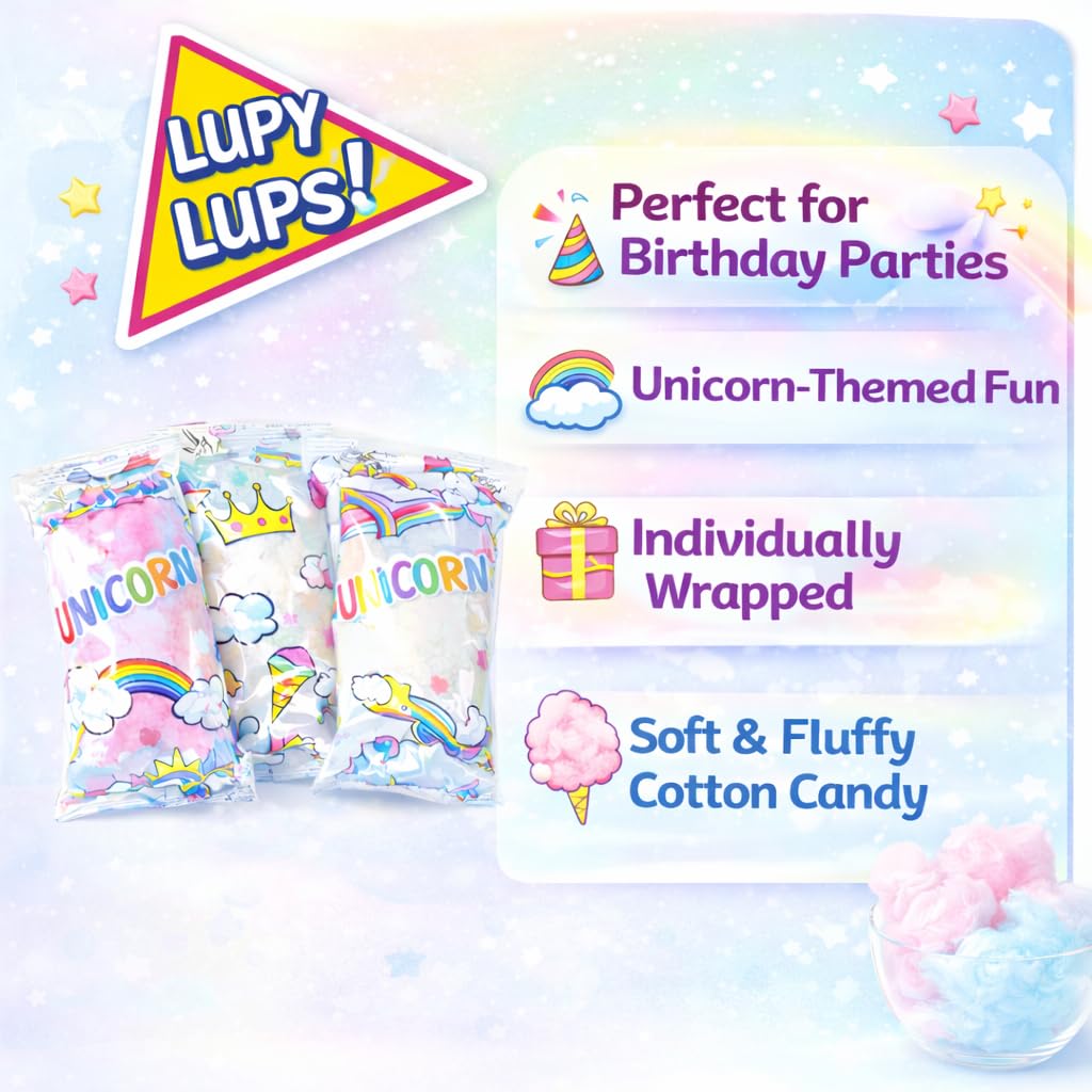 Lupy Lups fluffy texture close-up reveals melt-in-your-mouth carnival sweetness.