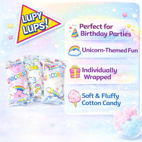 Lupy Lups fluffy texture close-up reveals melt-in-your-mouth carnival sweetness.
