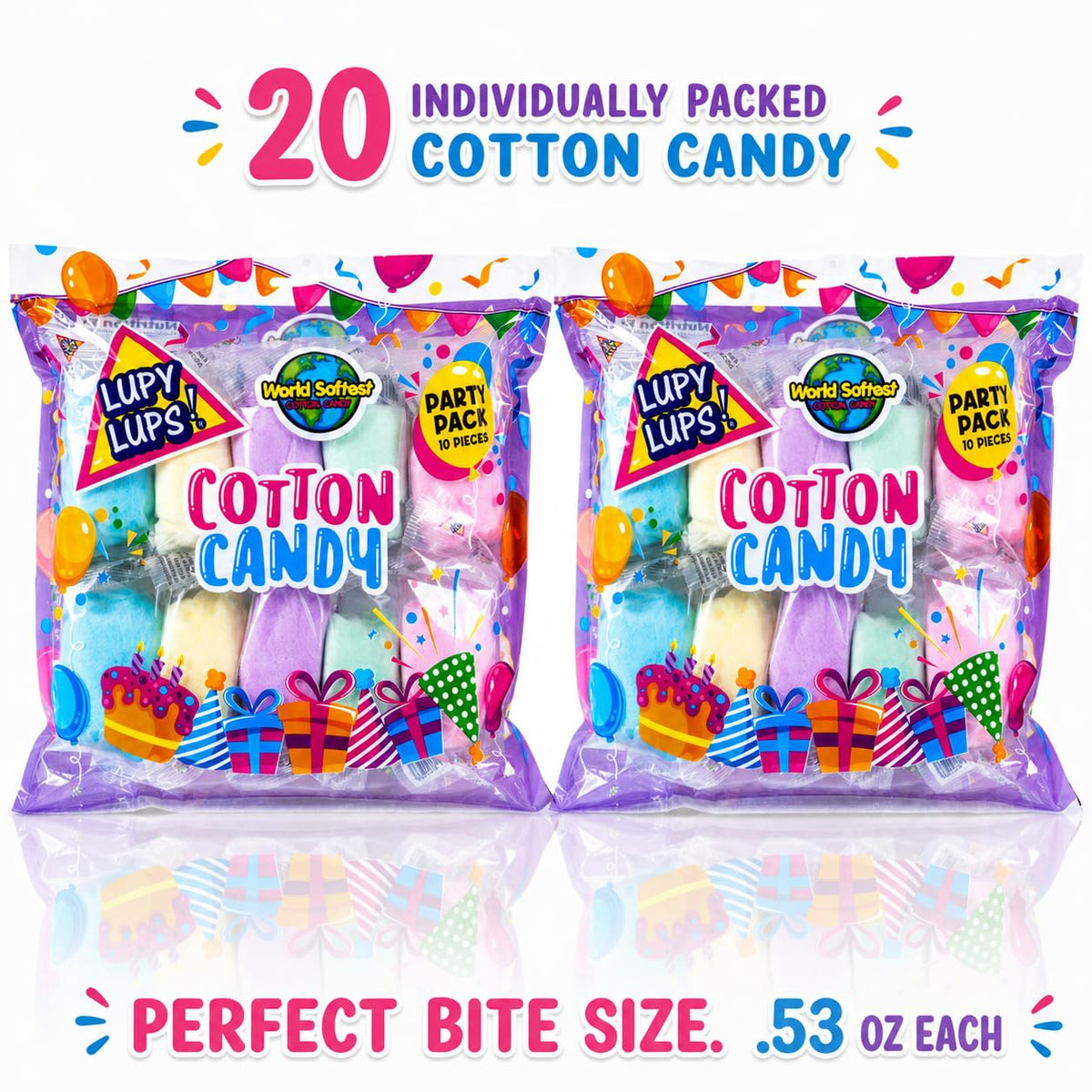 Lupy Lups! Mini bags with assorted flavors for easy, mess-free snacking.