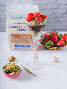 Lushpantry Dubai chocolate pistachio bars showcasing kataifi topping and crunch.