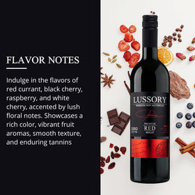 Pouring Lussory Premium Merlot 0.0% offers a flavorful, non-alcoholic red wine experience.