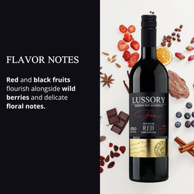 Lussory Tempranillo dealcoholized glass pours to reveal deep fruit notes.