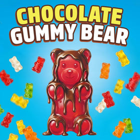 Luve Chocolate Covered Gummy Bears, bears close-up highlighting fun shape.