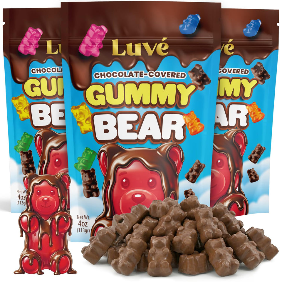Luve Chocolate Covered Gummy Bears front pack, premium quality for sharing.