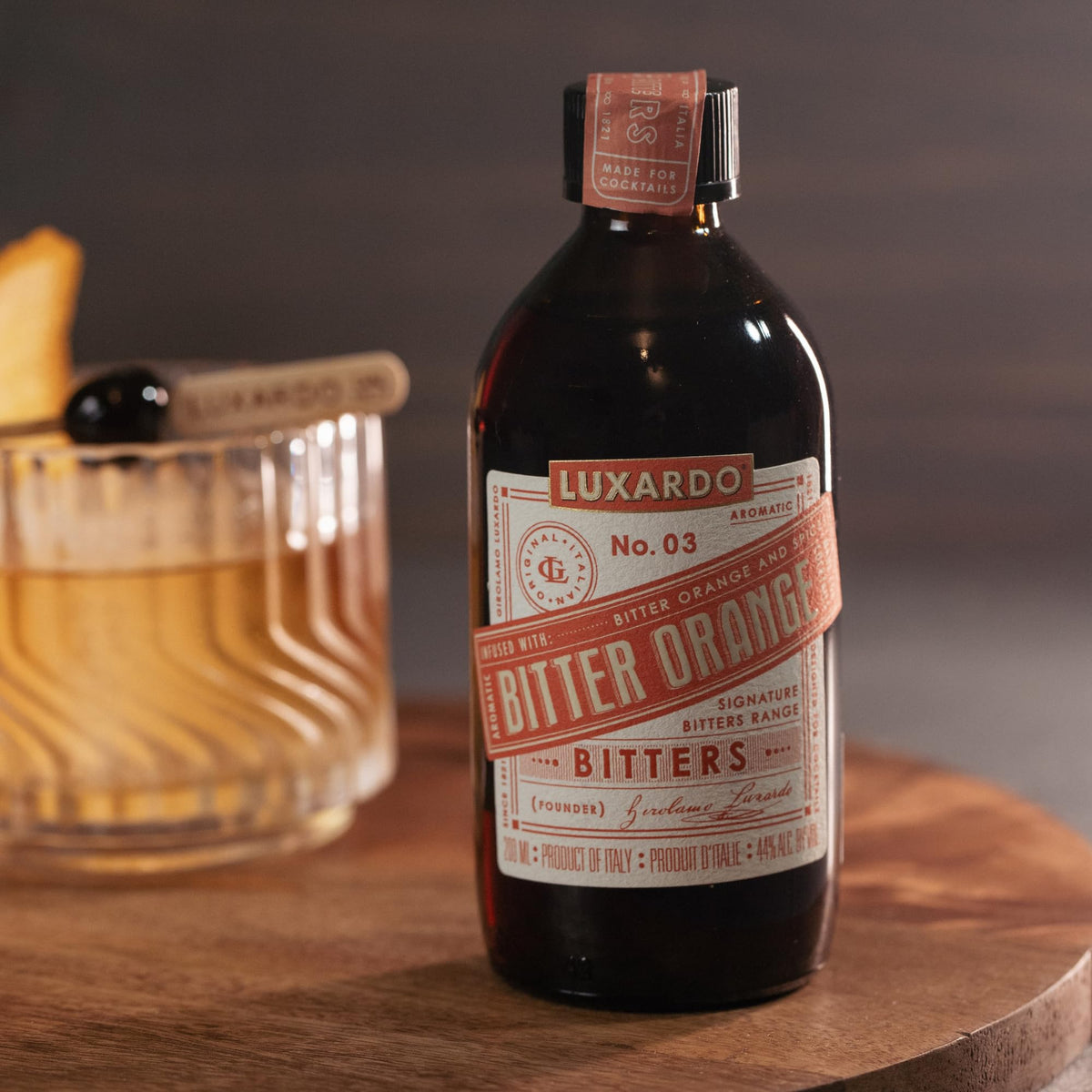 Luxardo Aromatic Infused Bitter Orange enriches a Manhattan with orange bitterness