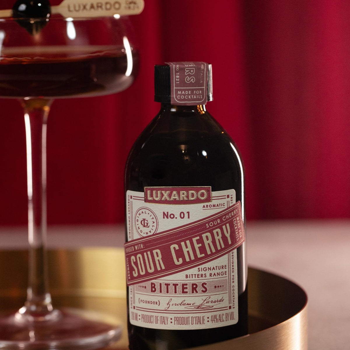 Luxardo Aromatic Infused Bitters in an Old Fashioned setup.