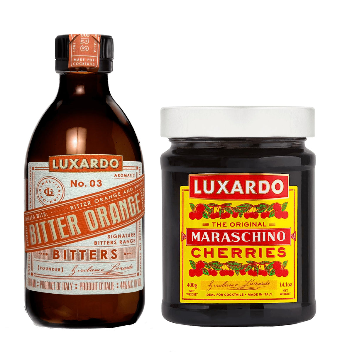 Luxardo Maraschino cherries 400g jar, ideal for classic cocktails and garnishes.
