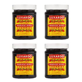Luxardo Maraschino Cherries jar closeup for cocktails and desserts.