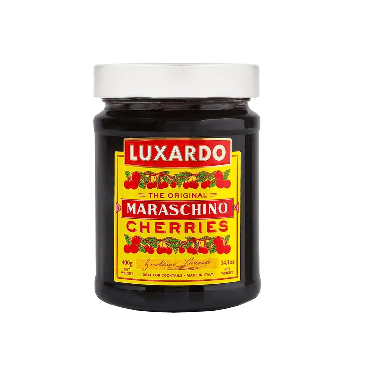 Luxardo Original Maraschino Cherries in a jar, ideal cocktail garnish.