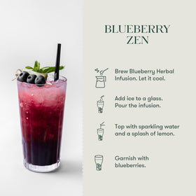 Luxmi Estates Blueberry Hibiscus Tea basket open reveals ready-to-brew blends.