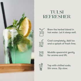 Luxmi Estates kettle on burner brewing Tulsi Ginger Tea