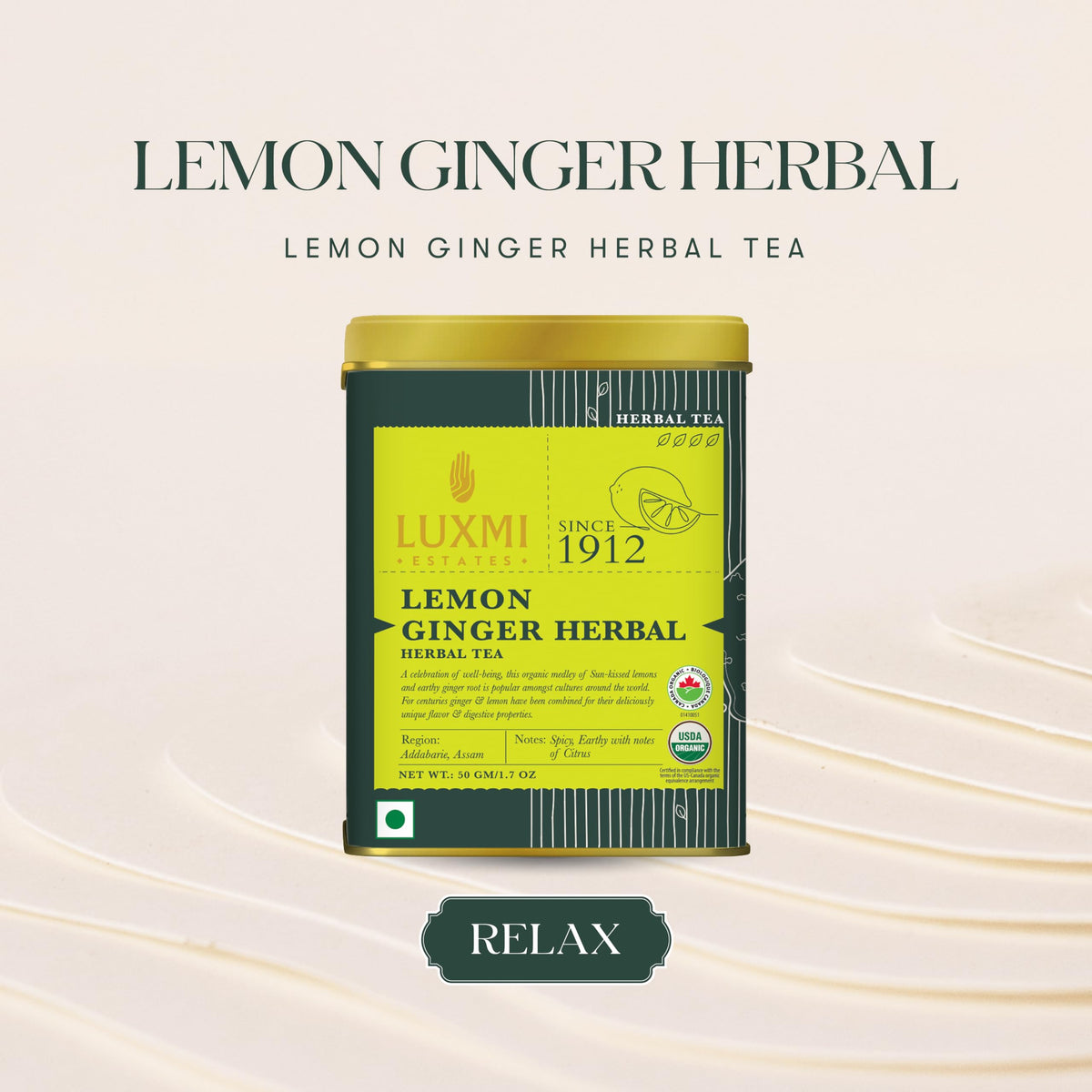 Luxmi Estates Lemon Ginger Tea dry leaves with bright citrus aroma