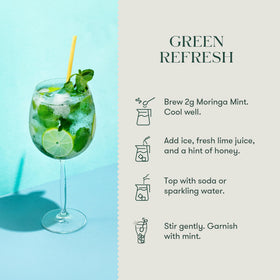 Luxmi Estates Moringa Mint Tea afternoon ritual; cooling mint notes.