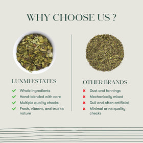 Luxmi Estates Moringa Mint Tea handpicked moringa leaves; fresh aroma elevates daily ritual.