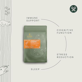 Luxmi Estates organic tea bags packaging highlights caffeine-free, single-origin blend.