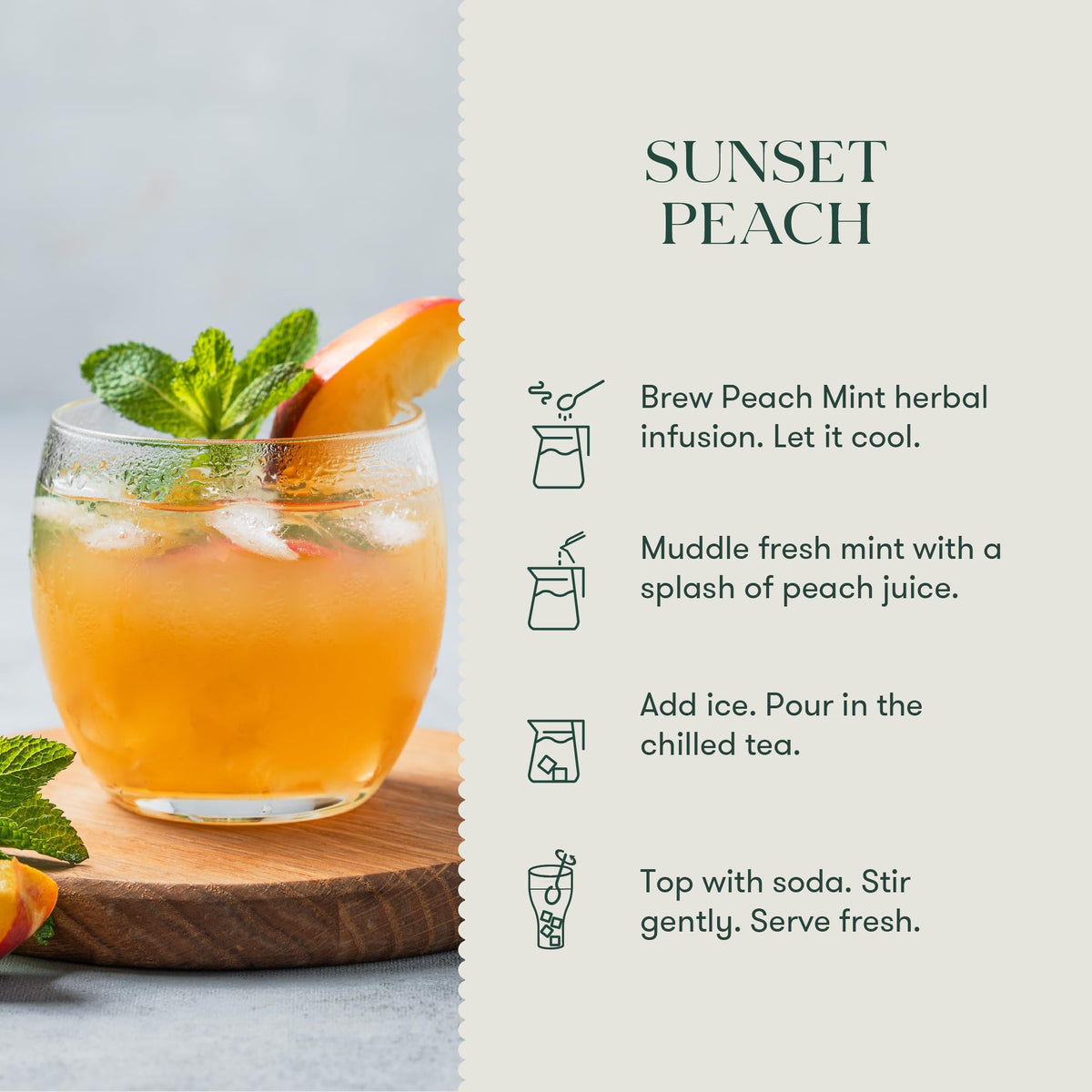 Brewed Luxmi Estates Peach Mint Tea in a cup with steam