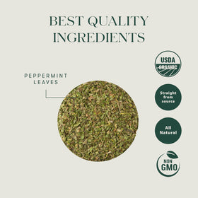 Luxmi Estates Purely Peppermint Tea tin back label shows ingredients and USDA Organic certification