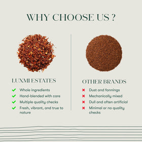 Brewed Luxmi Rooibos Vanilla cup showing creamy vanilla notes.