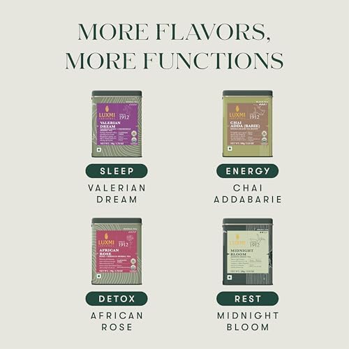 Luxmi Estates Rooibos Vanilla packaging emphasizing organic, ethical sourcing.