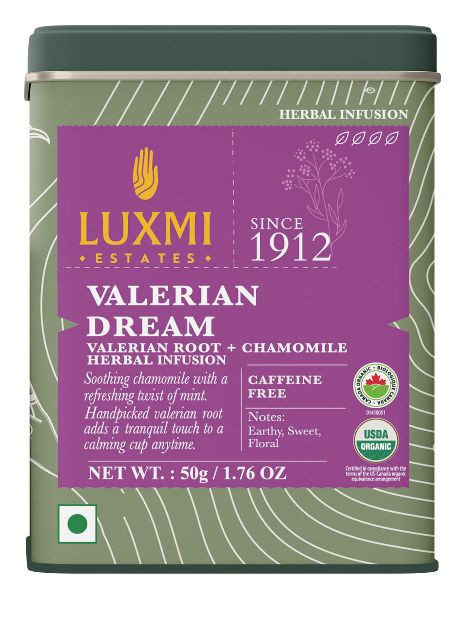 Luxmi Estates valerian leaf close-up for calming evening ritual.