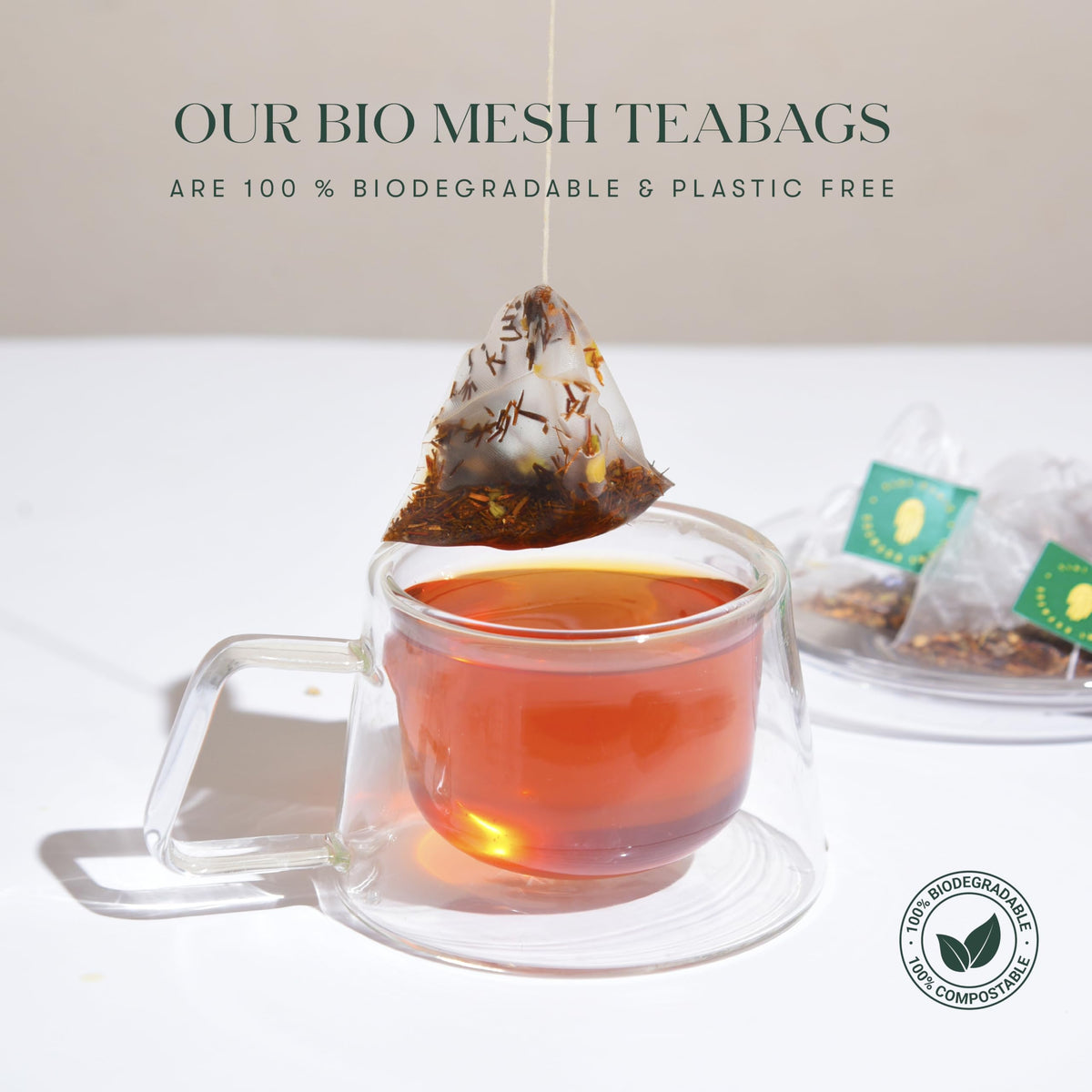 Luxmi Estates Vanilla Spice Chai brewed tea reveals a rich amber color.