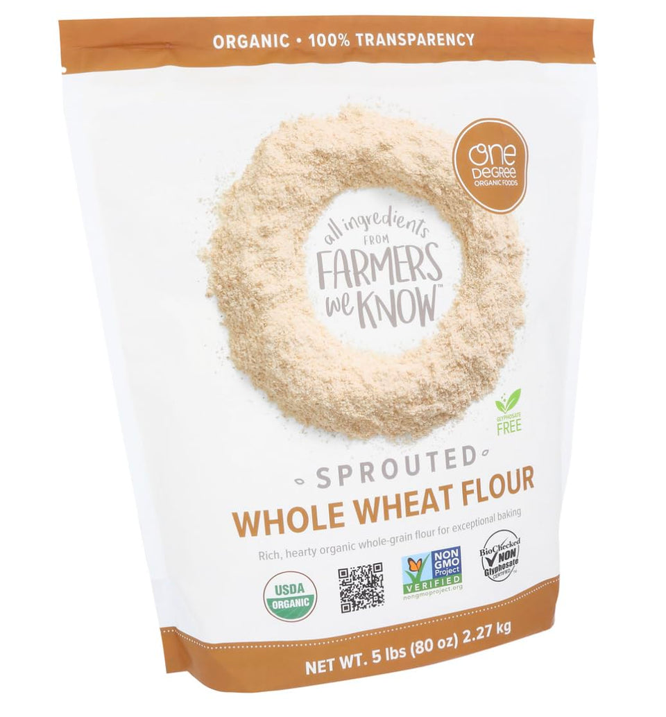 LuxProdX One Degree sprouted wheat flour 5lb package, ideal for baking.