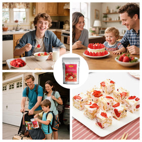 Luxsavia freeze-dried strawberries used in baking for fruity accents.