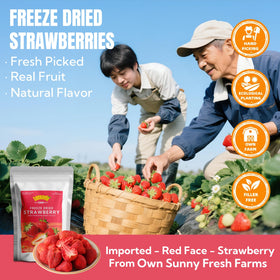Luxsavia freeze-dried strawberries close-up of crisp bite for snacks.