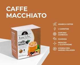 Preparing LuxeSkin Caffe Macchiato with spoon to create a rich, convenient cup.