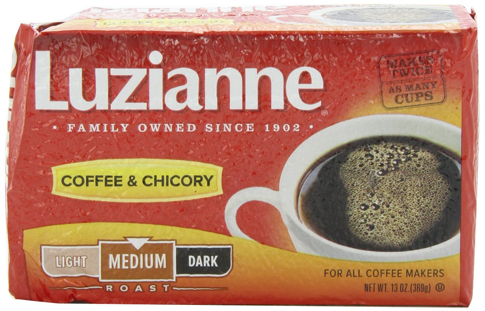 Luzianne Coffee and Chicory Medium Roast Ground Coffee bag for a smooth, balanced brew