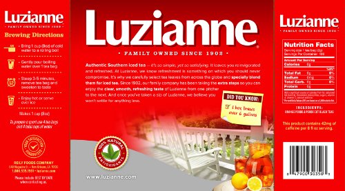 Luzianne iced tea brewed in a clear glass showing its bright color
