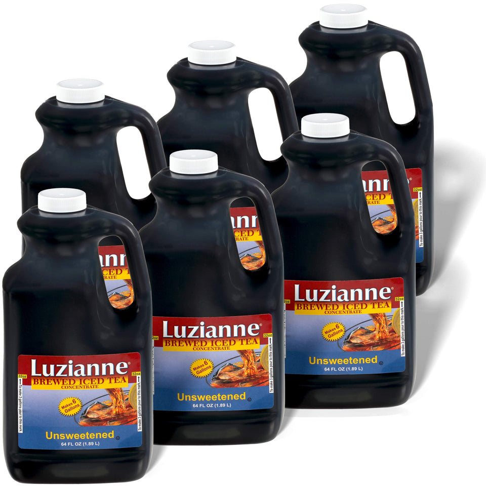 Luzianne iced tea concentrate front view; ideal for quick, refreshing unsweetened tea at home.