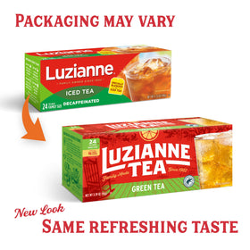 Luzianne iced tea glass ready to pour showcases crisp, refreshing flavor possibilities.