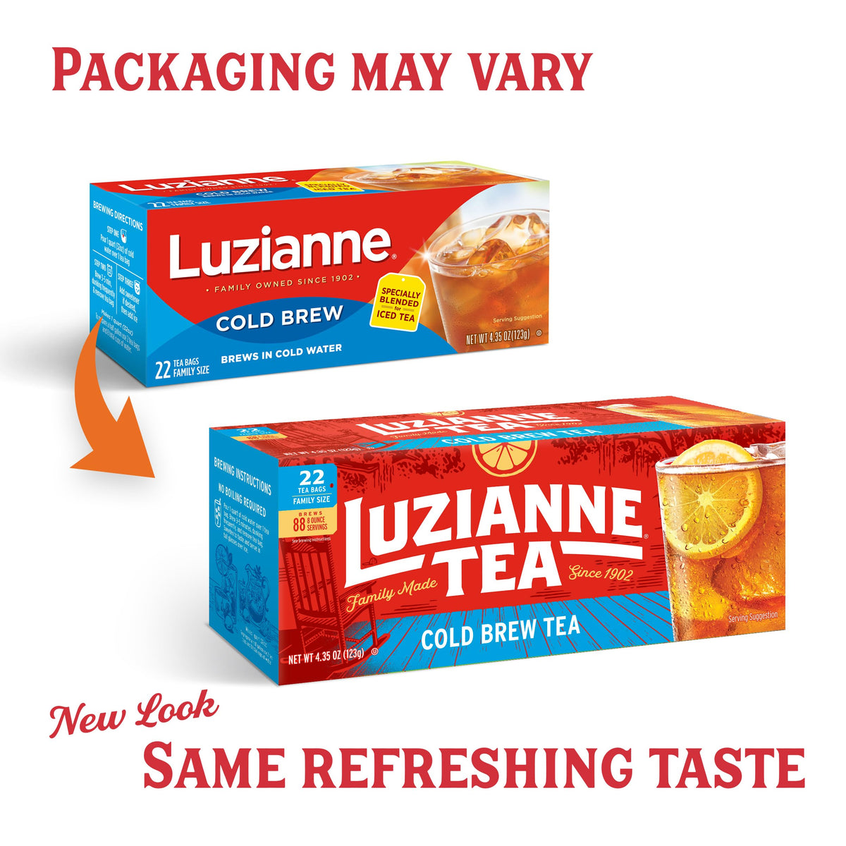 Six-box Luzianne cold brew tea bags pack for easy family gatherings