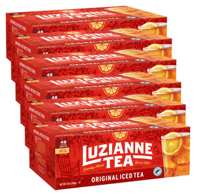 Luzianne Unsweetened Iced Tea Bags box ready for home brewing.