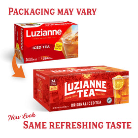 Luzianne tea bags steeping in a pitcher, suggesting convenient iced tea preparation.