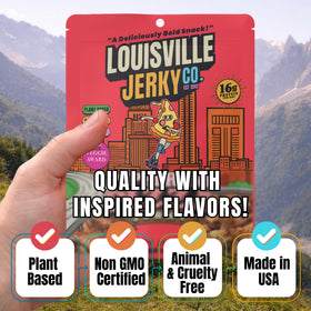 Louisville Vegan Jerky slices on shelf appeal