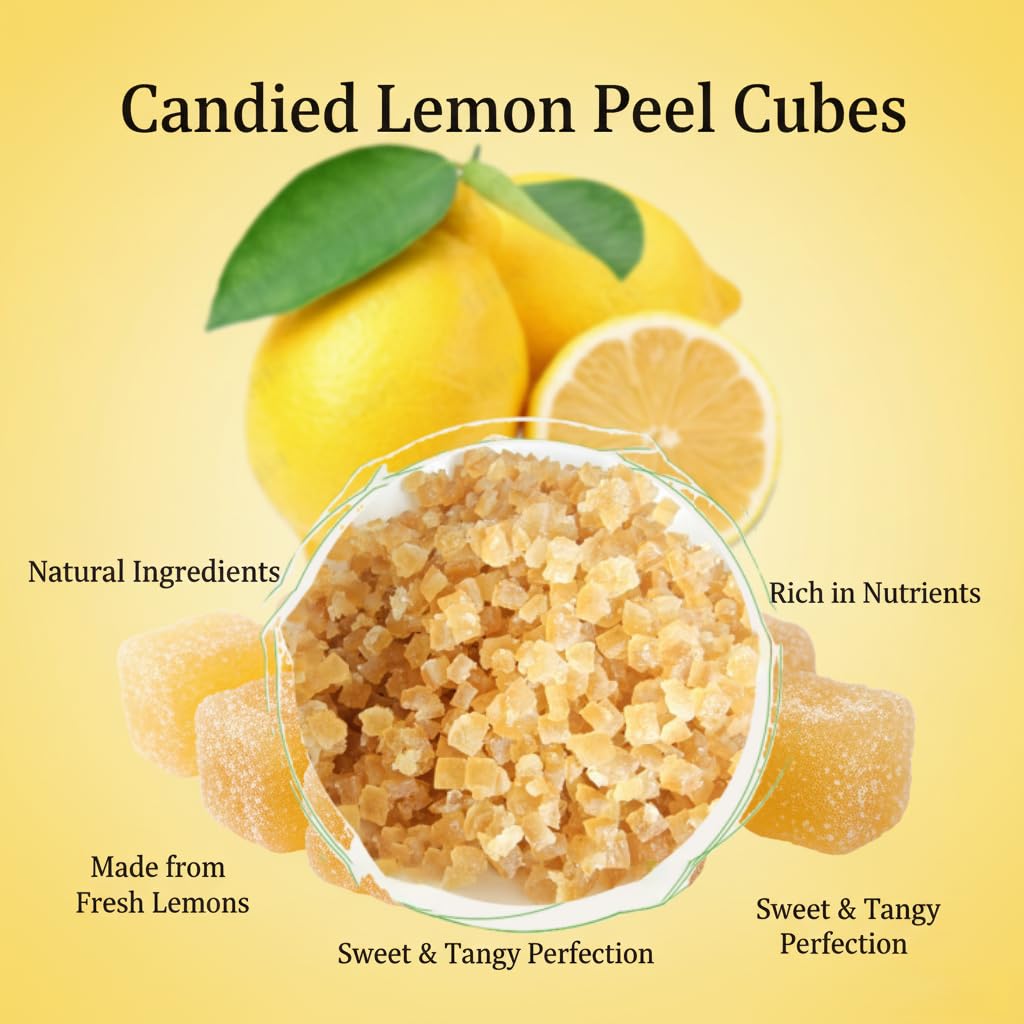 LWWTYKSPL candied lemon peel dice on a dessert for color and zest.