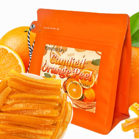 LWWTYKSPL candied orange peel bag front, ready-to-use citrus for baking and snacking.