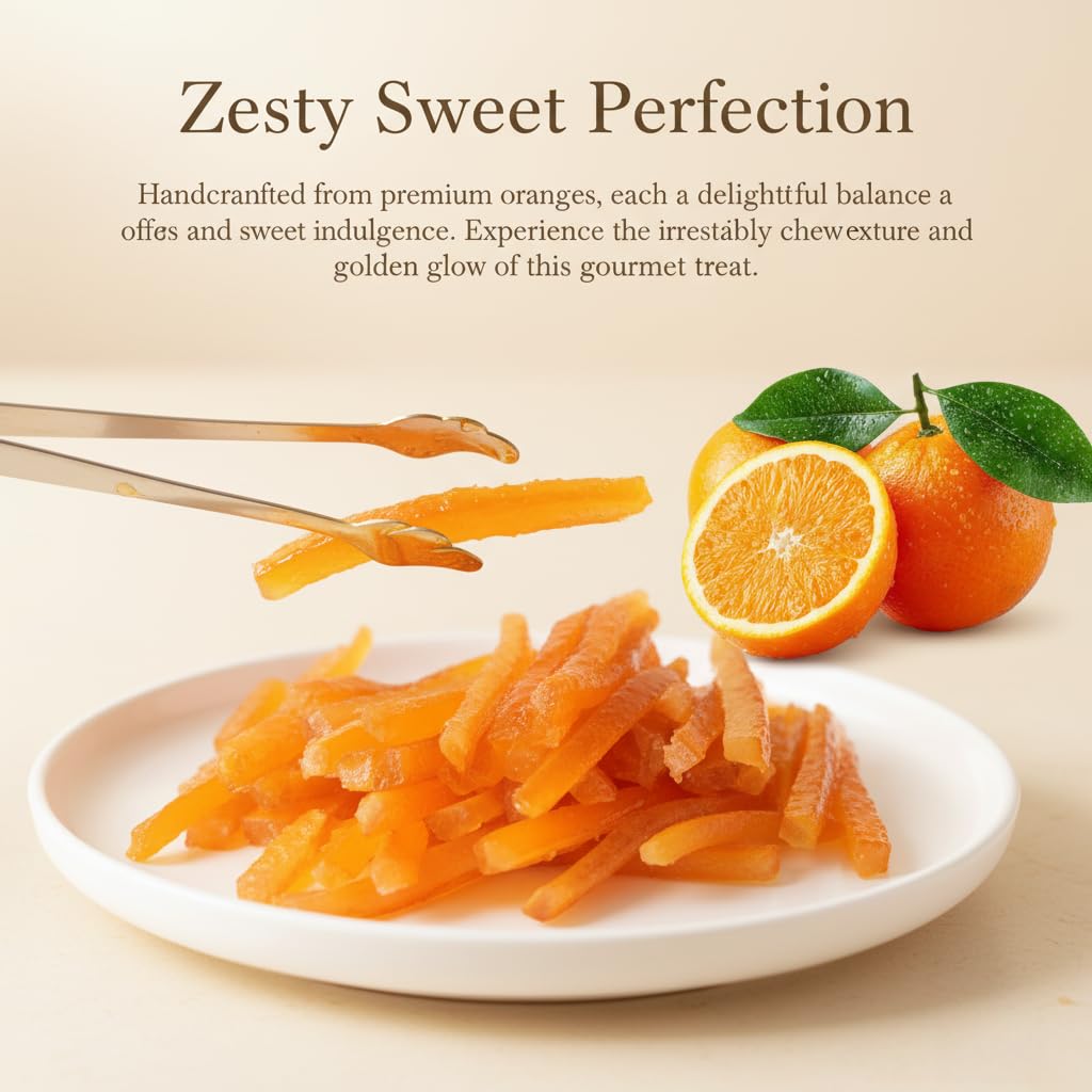 LWWTYKSPL candied orange peel package closeup, premium natural fruit flavor in a resealable bag.