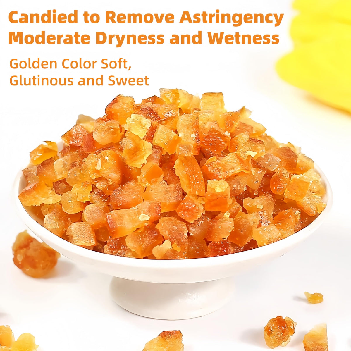 Cookie topping orange peel adds chewy citrus bite