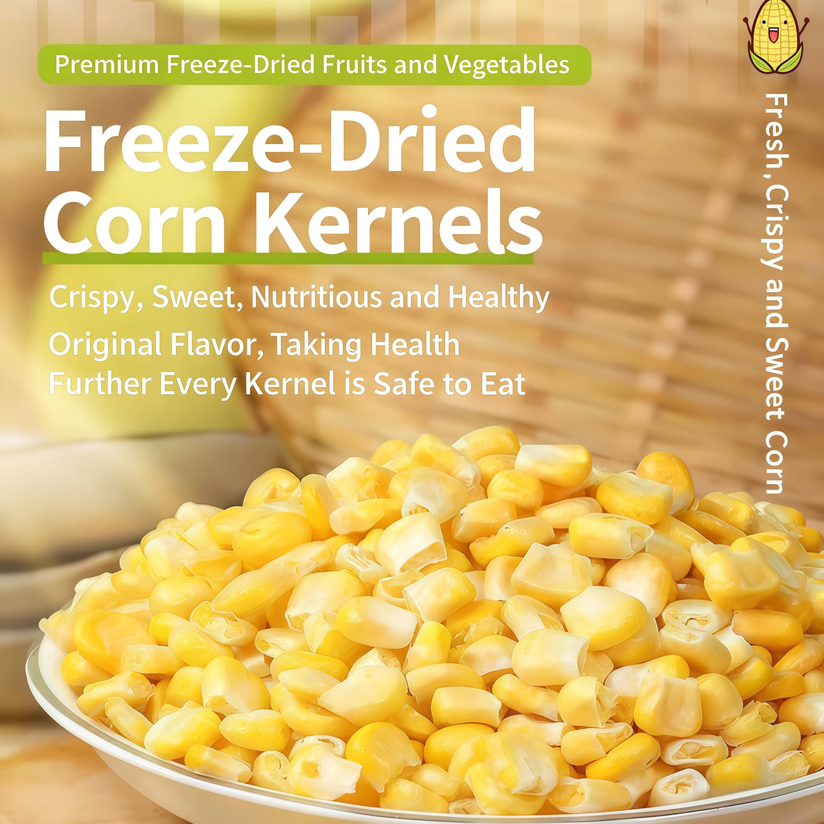 LWWTYKSPL freeze-dried sweet corn open lid shows pantry-friendly packaging