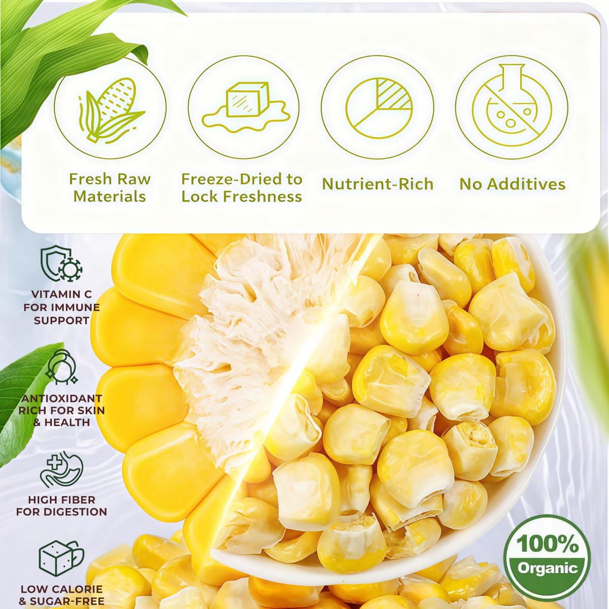 LWWTYKSPL freeze-dried sweet corn added to a salad for crunch