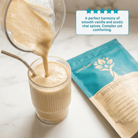 LyfeFuel Nutrition Shake vanilla morning routine setup on kitchen counter.