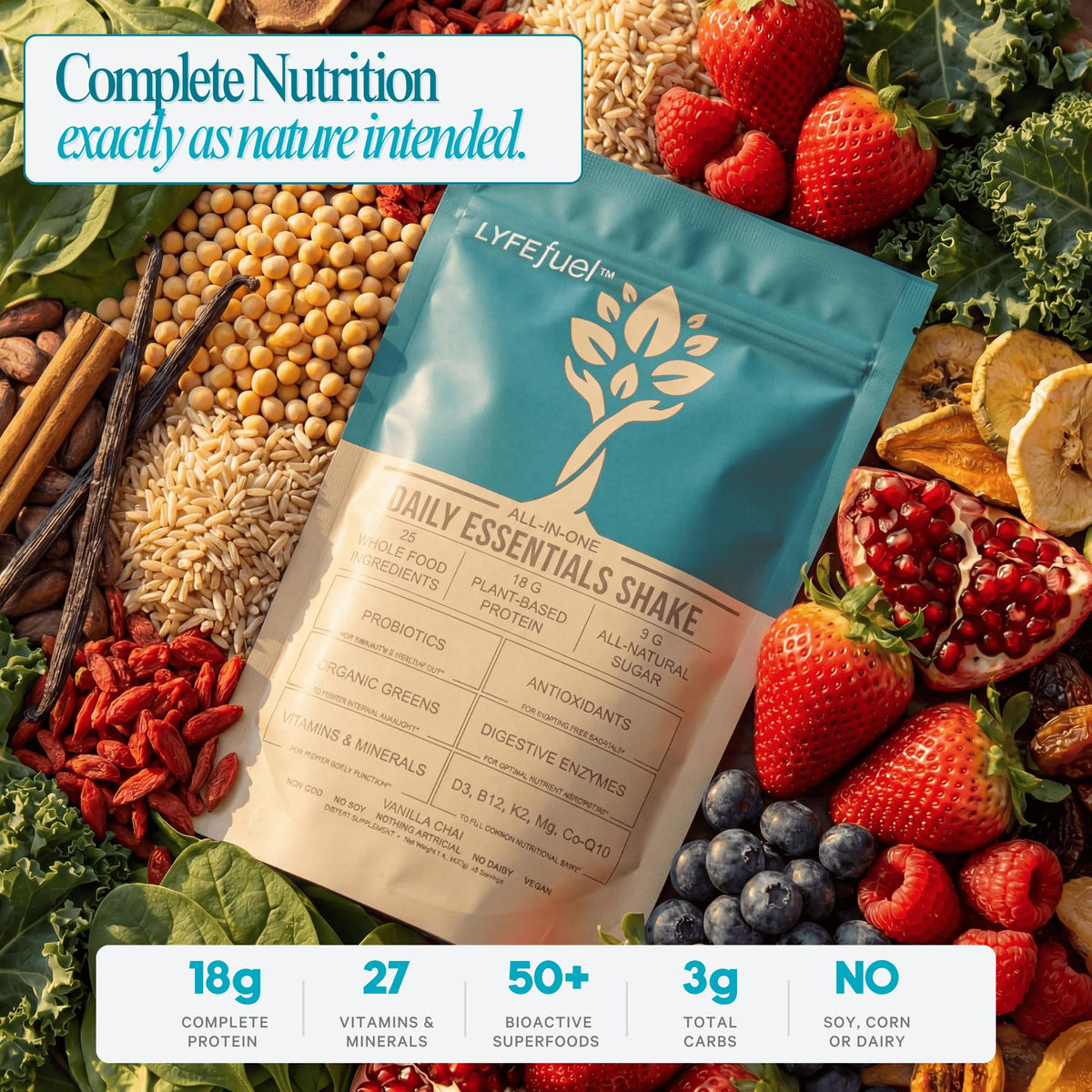 LyfeFuel Nutrition Shake vanilla pours into glass for quick plant-based nutrition.