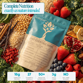LyfeFuel Nutrition Shake vanilla pours into glass for quick plant-based nutrition.