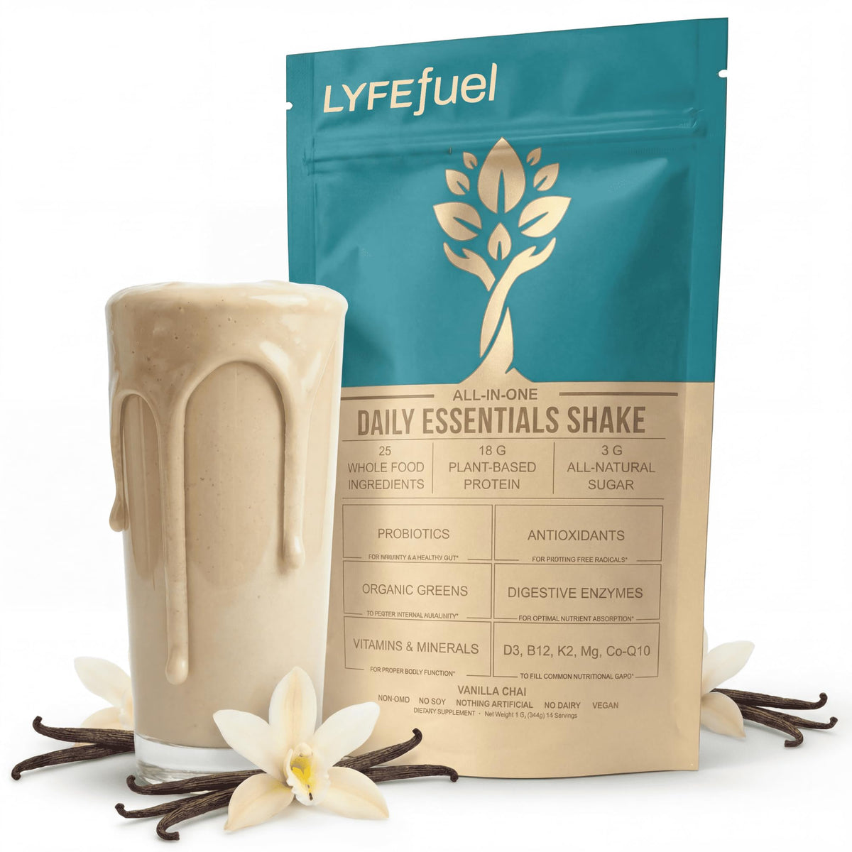 LyfeFuel Nutrition Shake vanilla tub with 50+ superfoods for daily energy.