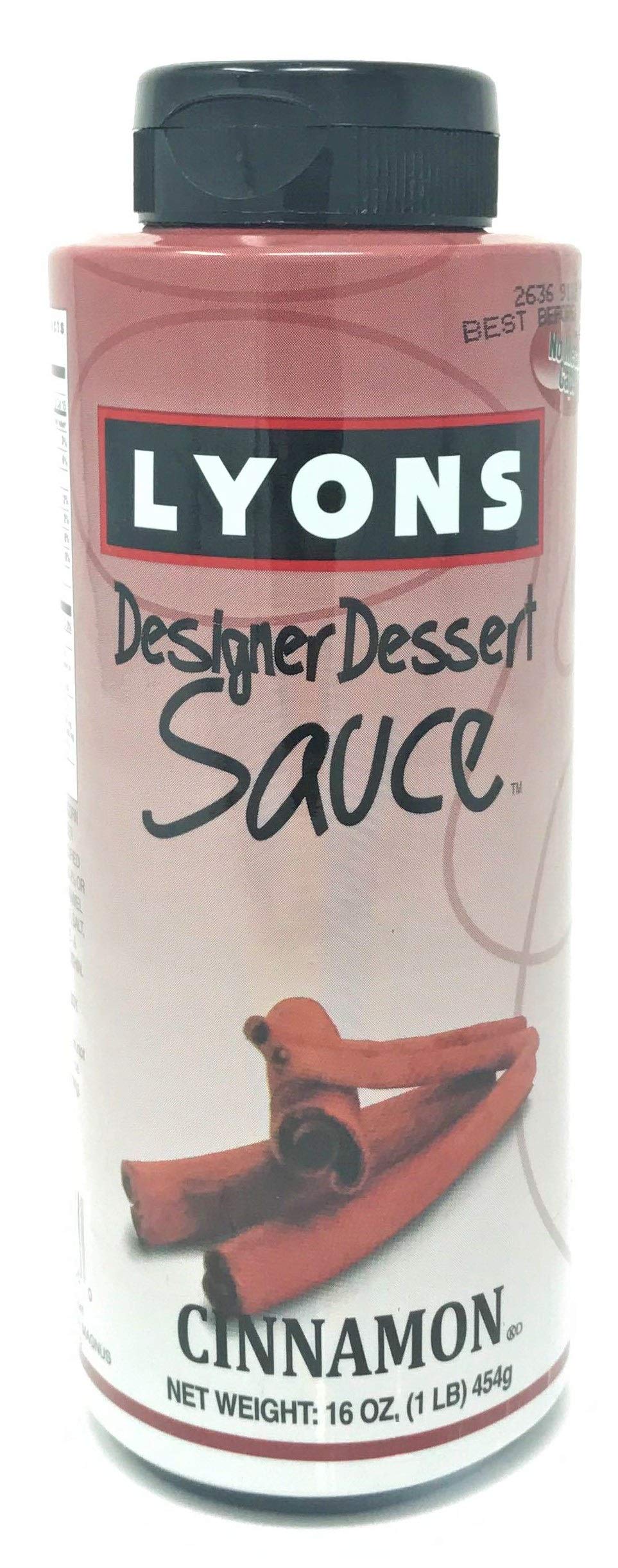 Lyons Cinnamon Designer Dessert Sauce bottle 16oz ready for dessert drizzle and creative toppings.