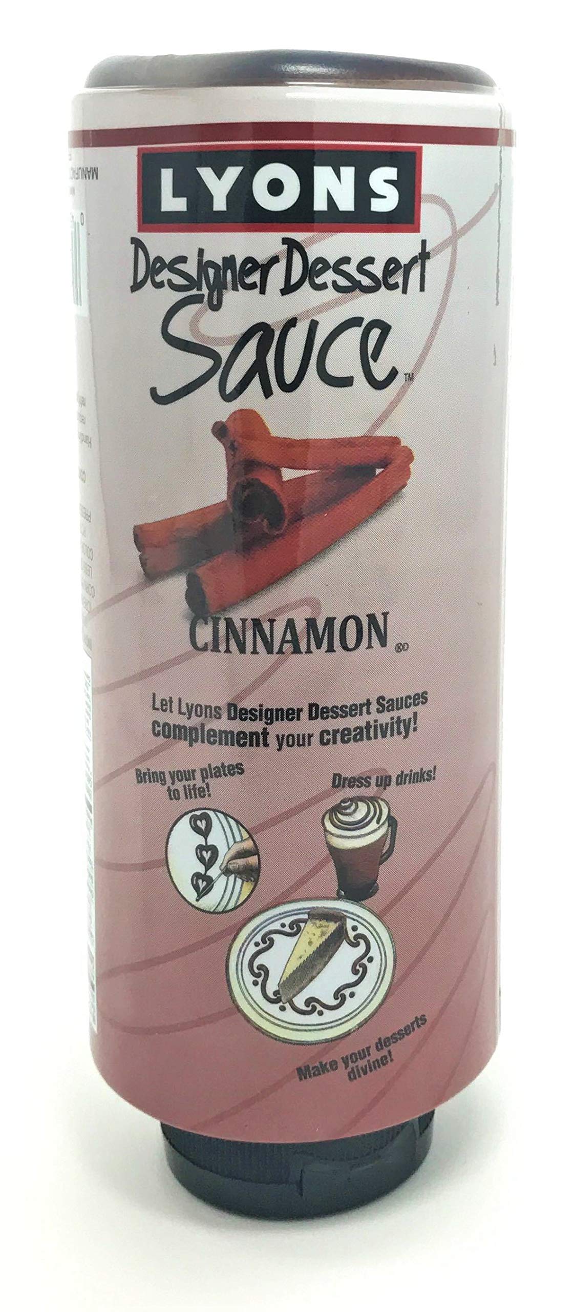 Lyons Cinnamon Dessert Sauce bottle pour showcases smooth, controlled drizzle.
